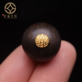 原创S925银镀金天然奇楠沉香木镶嵌五路财神圆珠光珠散珠DIY配饰