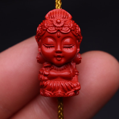 天然原石高含量红朱砂绿度母吊坠挂件背运diy手串手链配件配饰