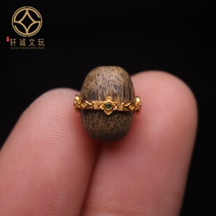 原创S925银镀金天然沉香木镶嵌五条经文老型桶珠散珠DIY配饰配珠