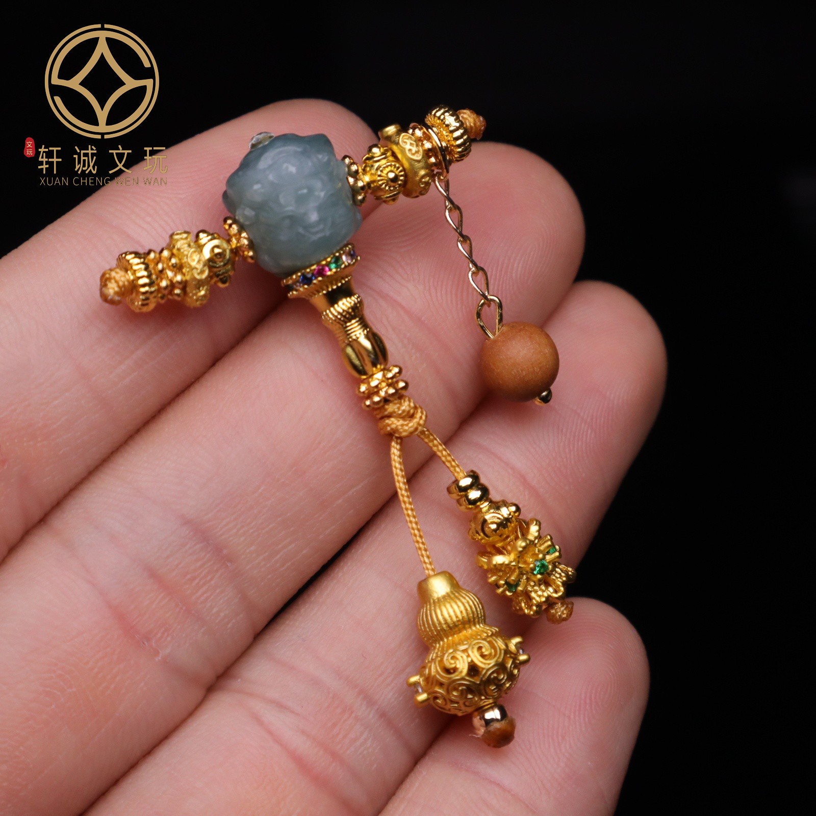天然翡翠古法金三通套装组合佛头星月金刚菩提108长串配饰配件
