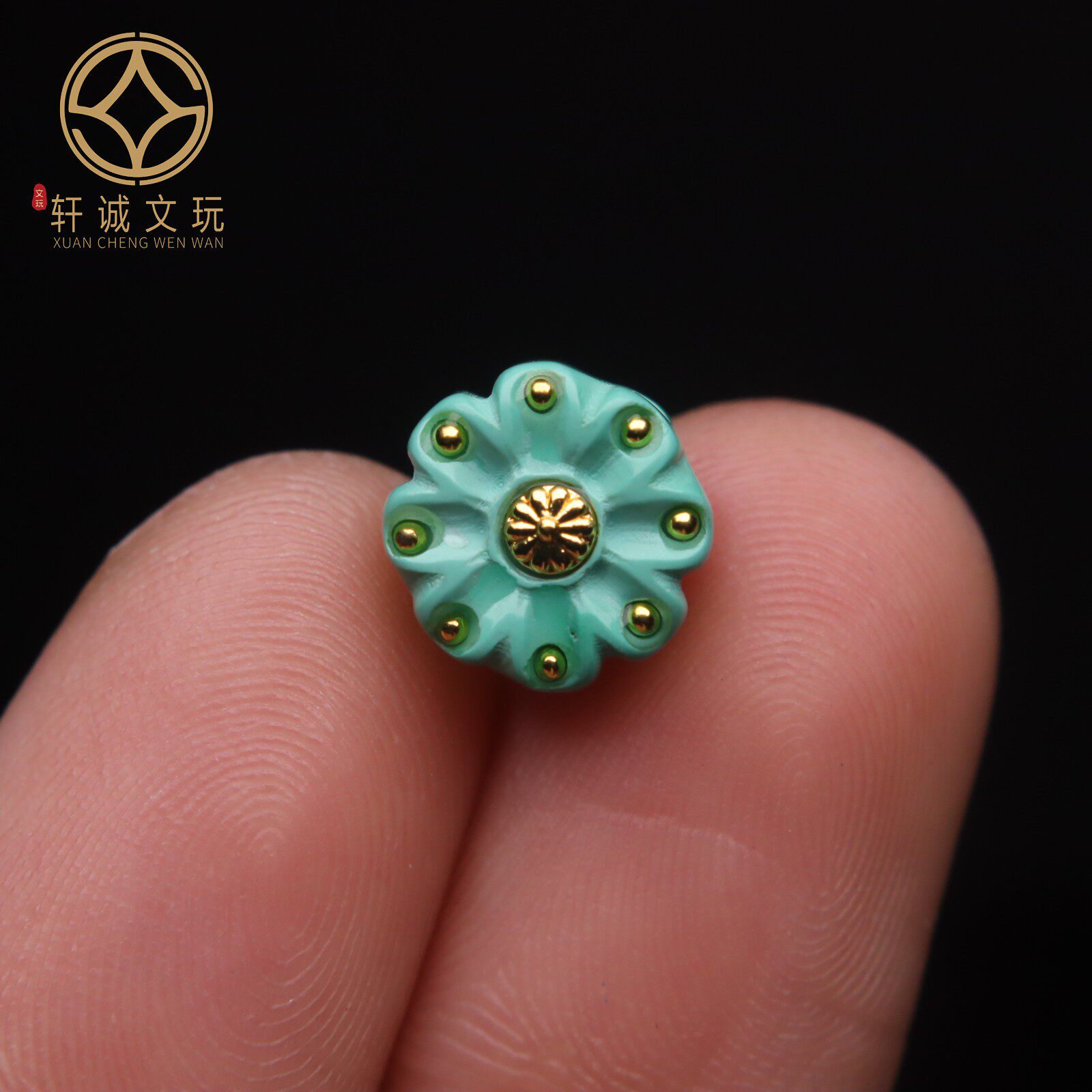 优化高瓷绿松石镶嵌古法金莲花背云蒙松散珠手串手持108diy配饰