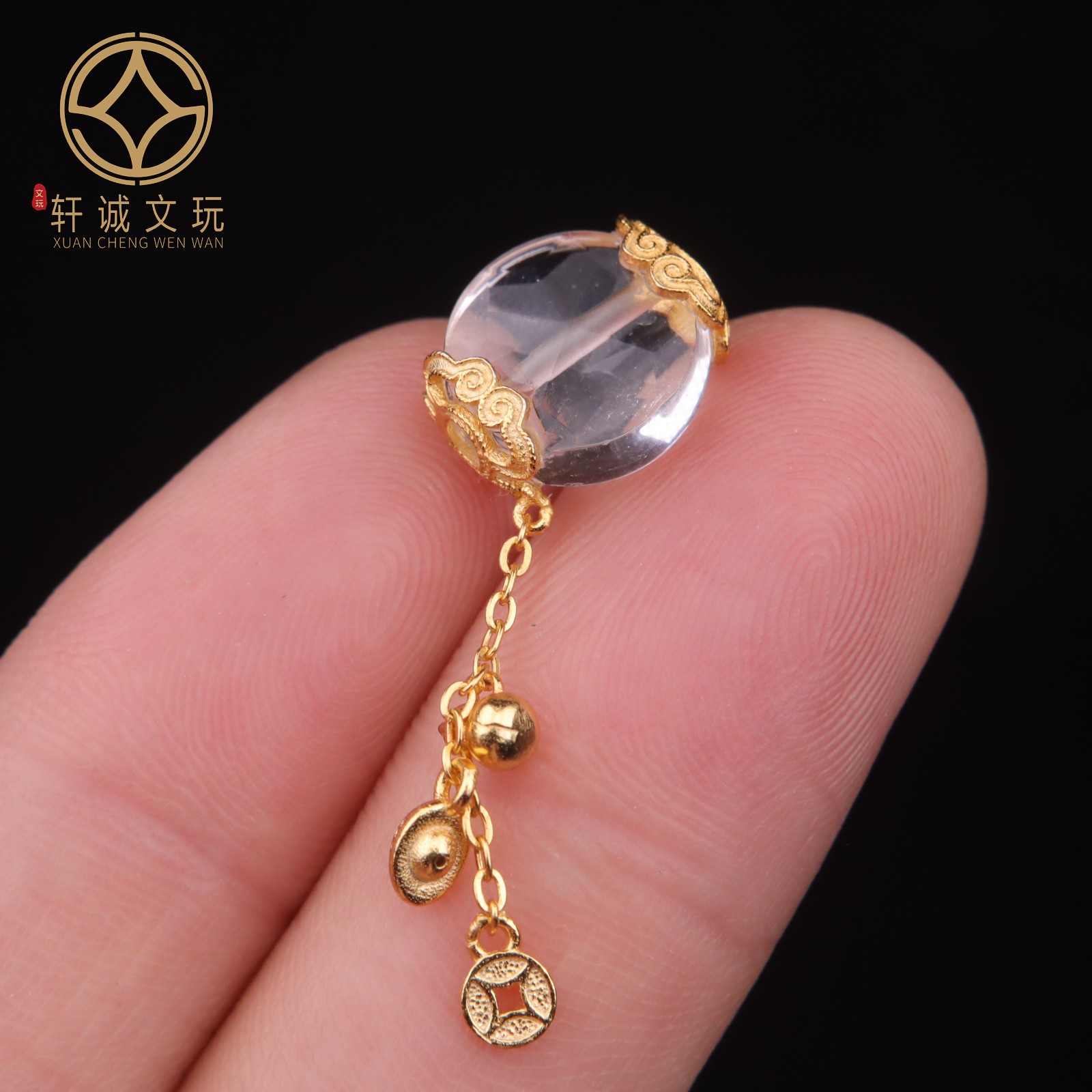 8.7MM白水晶半圆背云S925纯银镀金镶嵌隔珠手串手链配件珠桶珠