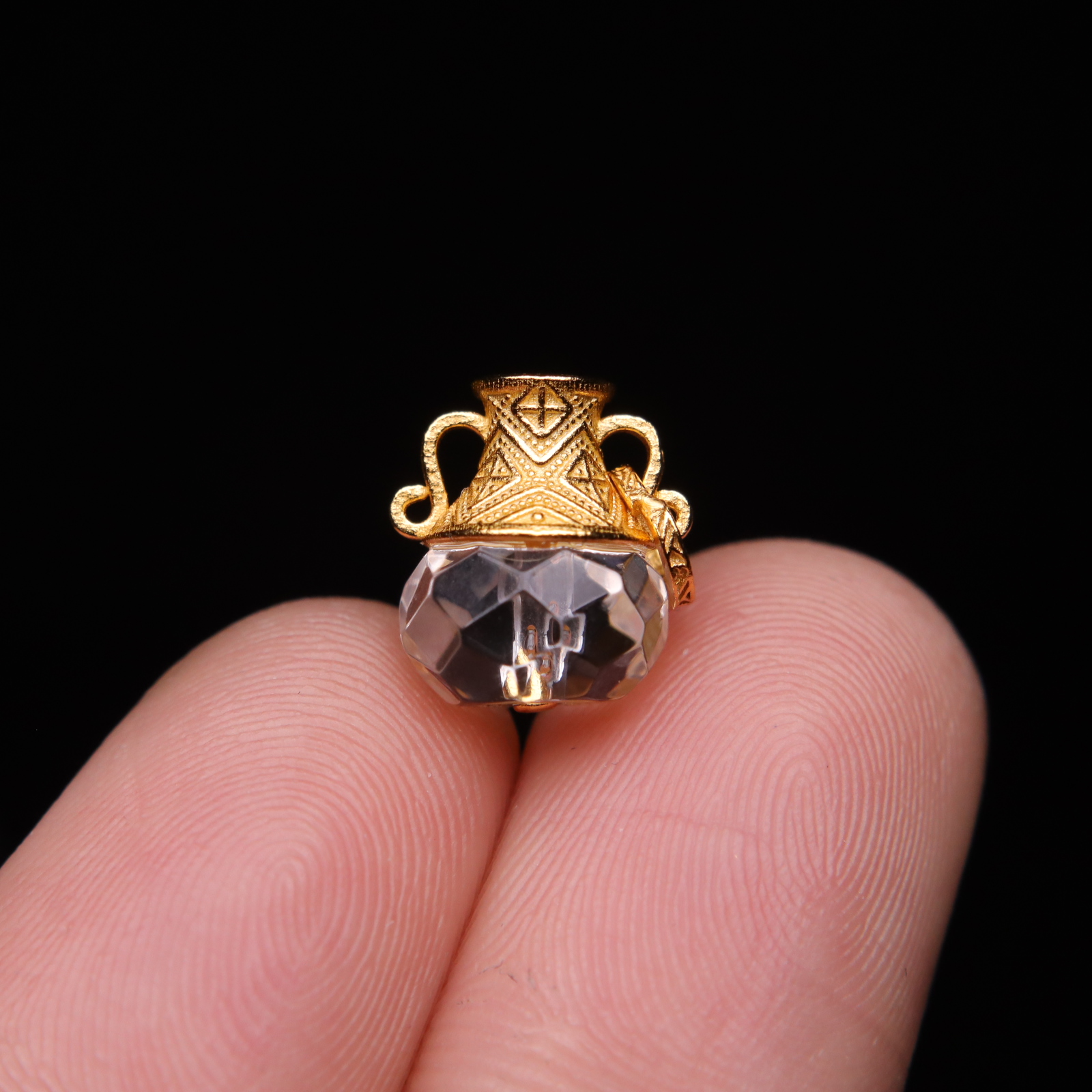 原创银镀金配件天然水晶切面镶嵌水晶瓶隔珠散珠珠子DIY文玩配饰