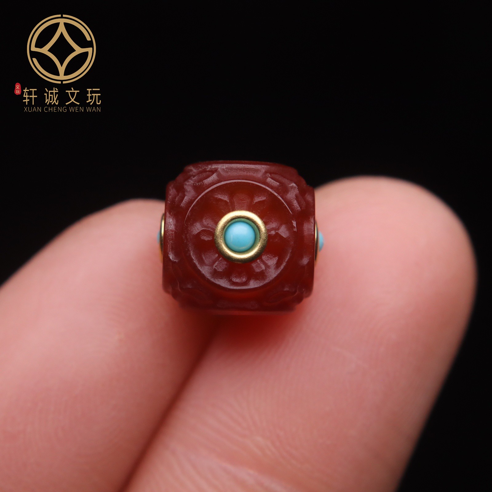 天然黑红黄绿玛瑙镶嵌松石方珠回纹鼓珠桶珠散珠DIY配饰新品配件
