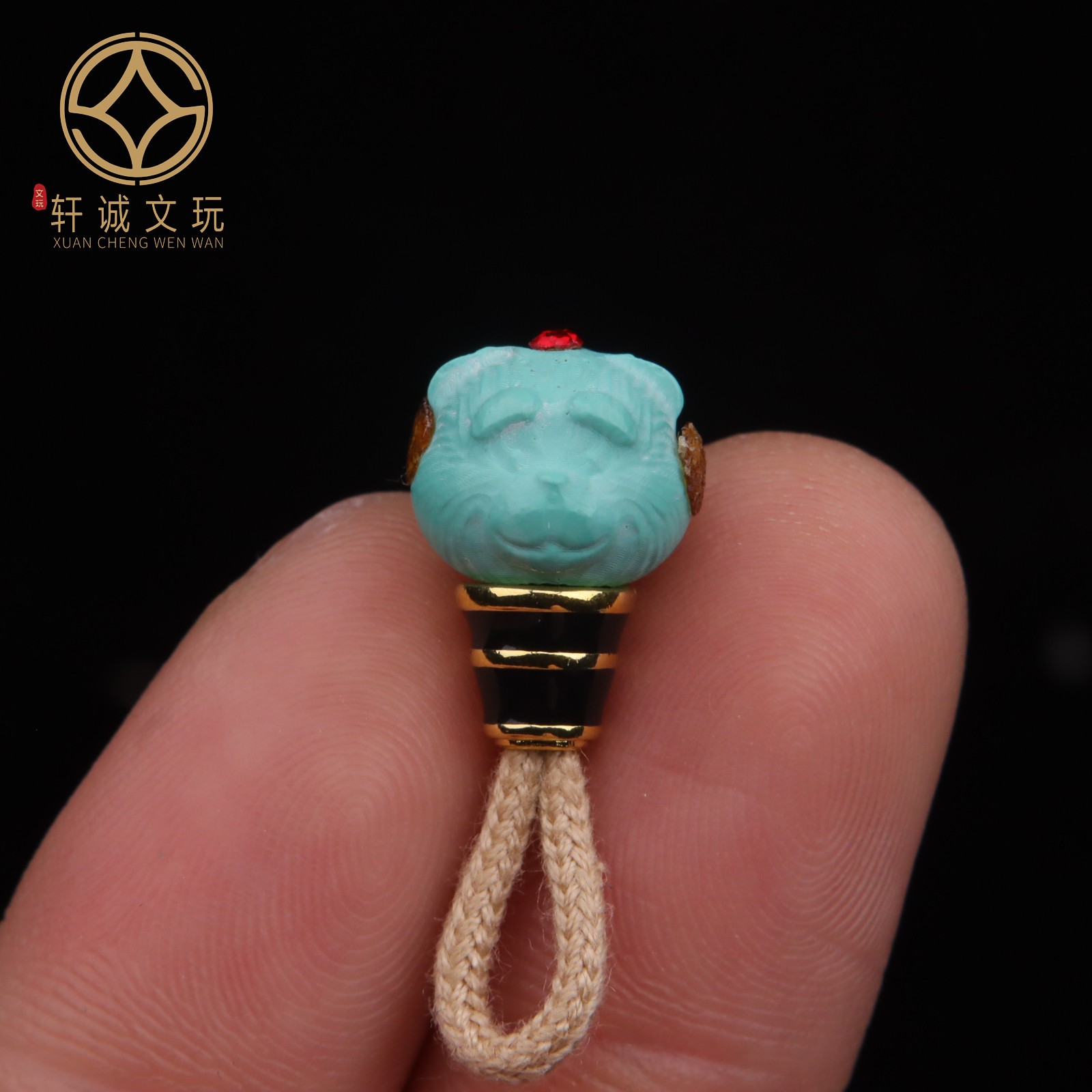 11MM优化高瓷绿古法金松石蒙松文玩熊三通佛头配珠108长串diy配饰