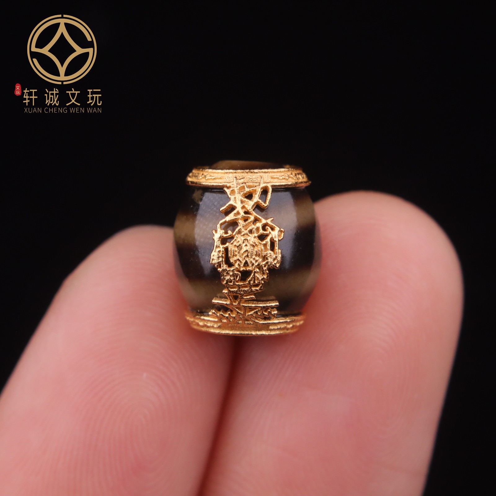 10.6MM护身天珠925银镀金镶嵌天然玛瑙桶珠散珠DIY配饰文玩配珠件