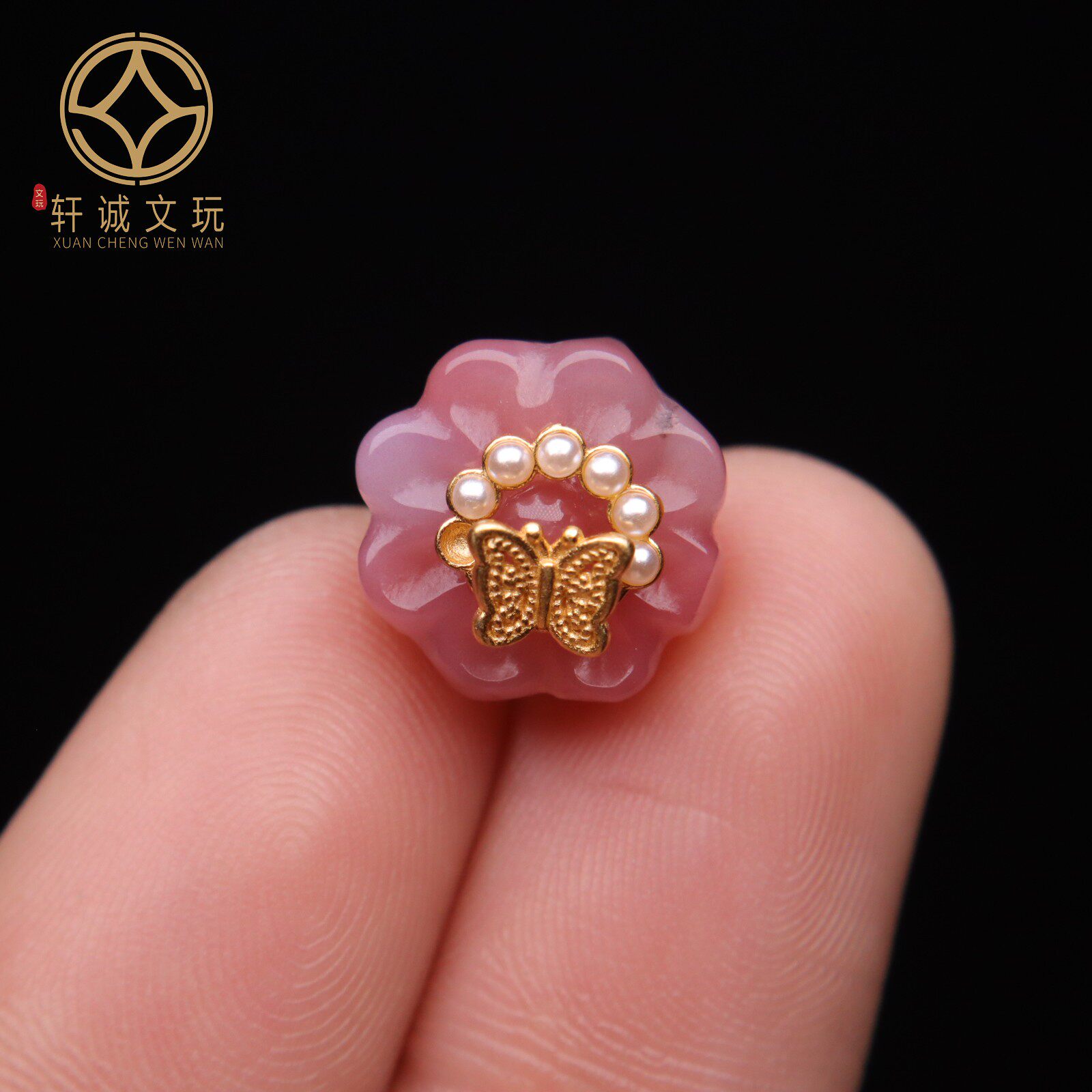 原创S925纯银镀金镶嵌珍珠粉玛瑙花吊坠桶珠隔珠配件配珠桶珠配饰