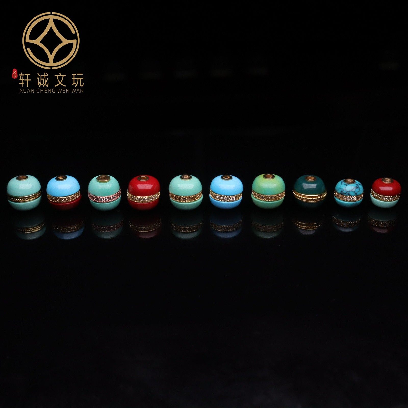 优化高瓷绿松石蓝绿网花老型汉堡珠桶珠蒙松散珠手串108diy配饰