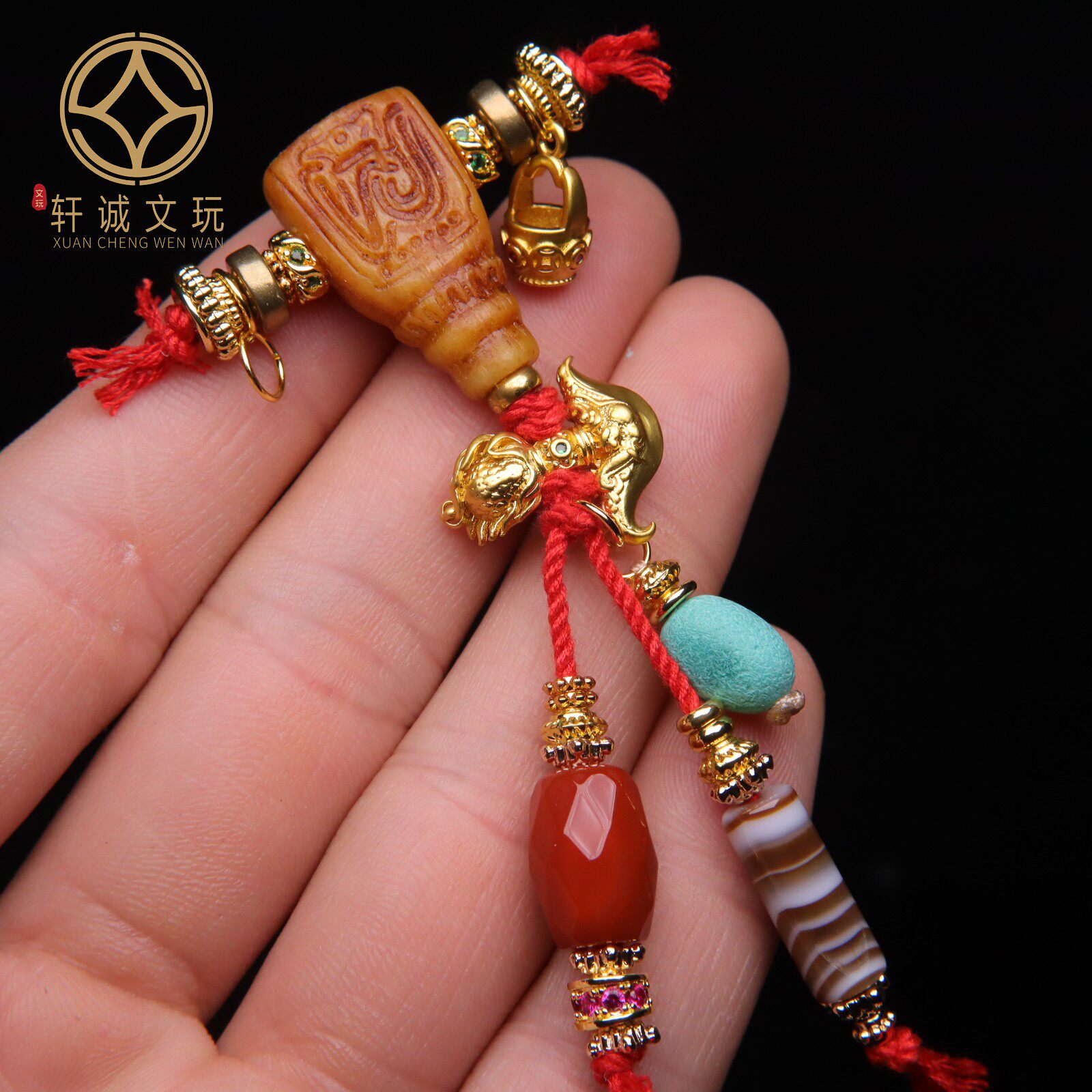 天然牦牛骨古法金三通套装组合佛头金刚108长串配珠配饰配件饰品