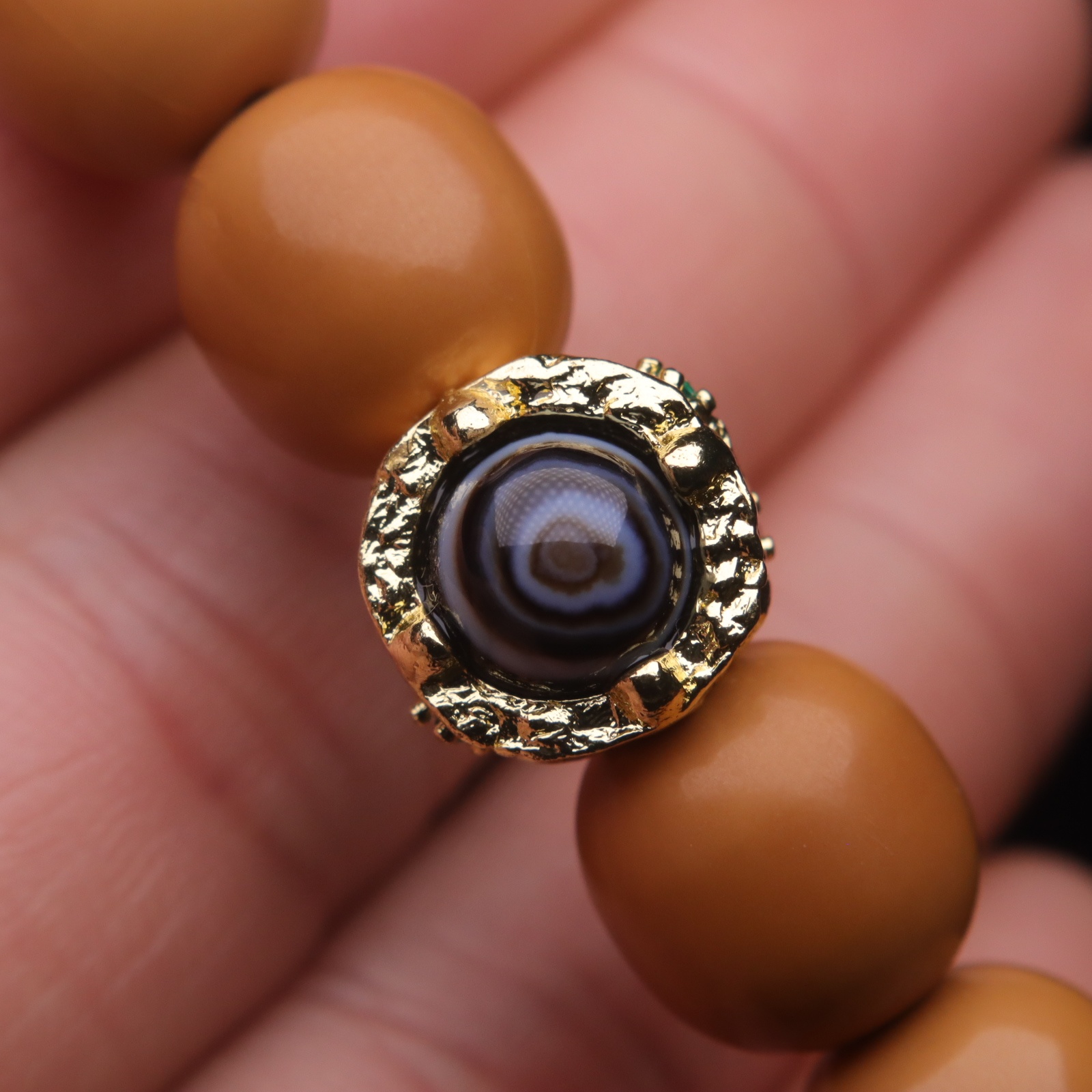 藏式老铜8K工艺天珠顶珠腰珠金刚星月菩提金属金色文玩配饰