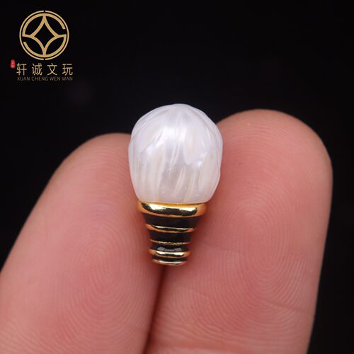9MM古法金镶嵌珍珠三通佛头桶珠串珠diy文玩散珠配饰配珠