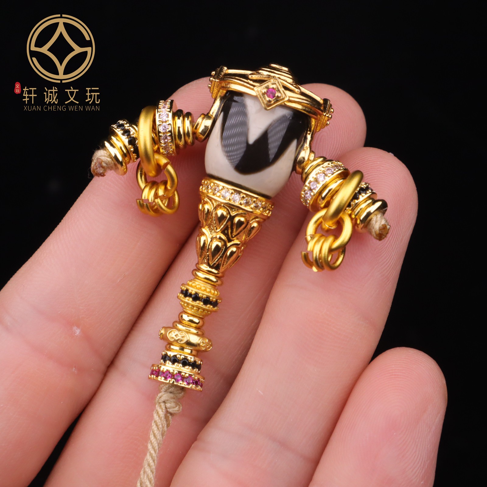 天然黑玛瑙天珠古法金三通套装组合佛头金刚108长串配饰配珠配件