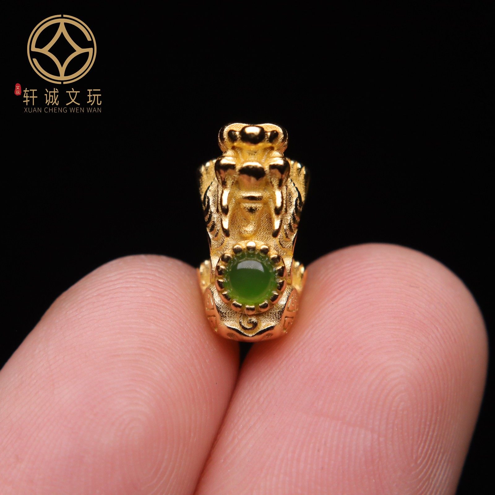 原创足银925银镀金翡翠貔貅桶珠顶腰珠隔珠手串串珠diy文玩配饰