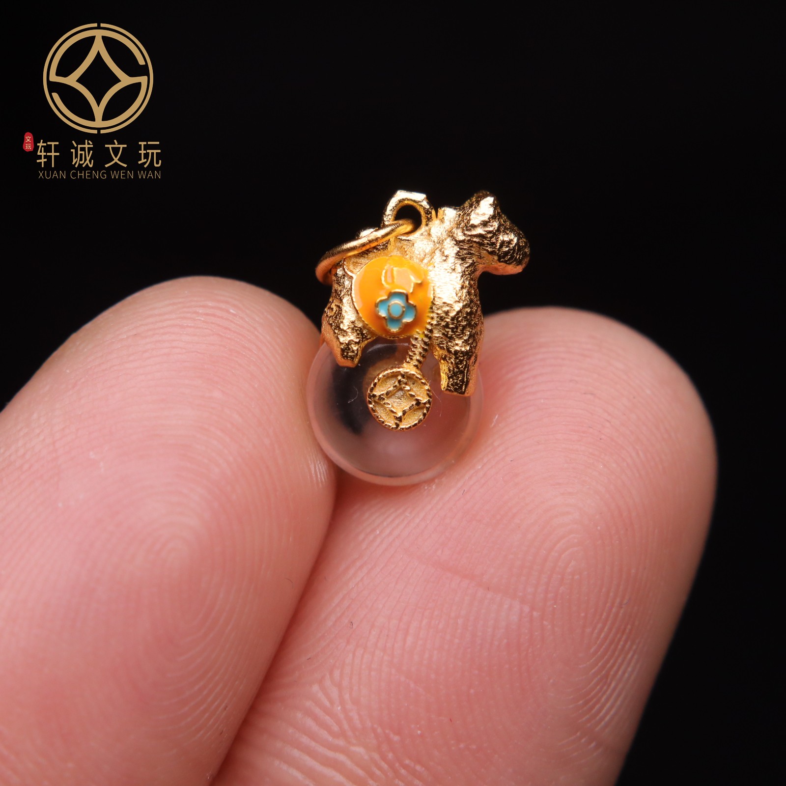 原创马年足银925银镀金镶嵌水晶马平安扣手串diy文玩配饰配件吊坠