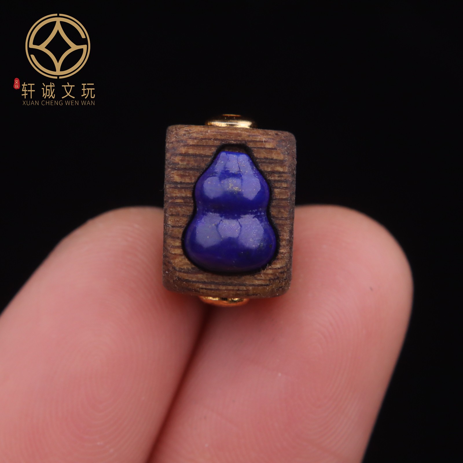 10MM青金石葫芦沉香方桶珠S925银镀金天然檀木镶嵌散珠DIY配饰件