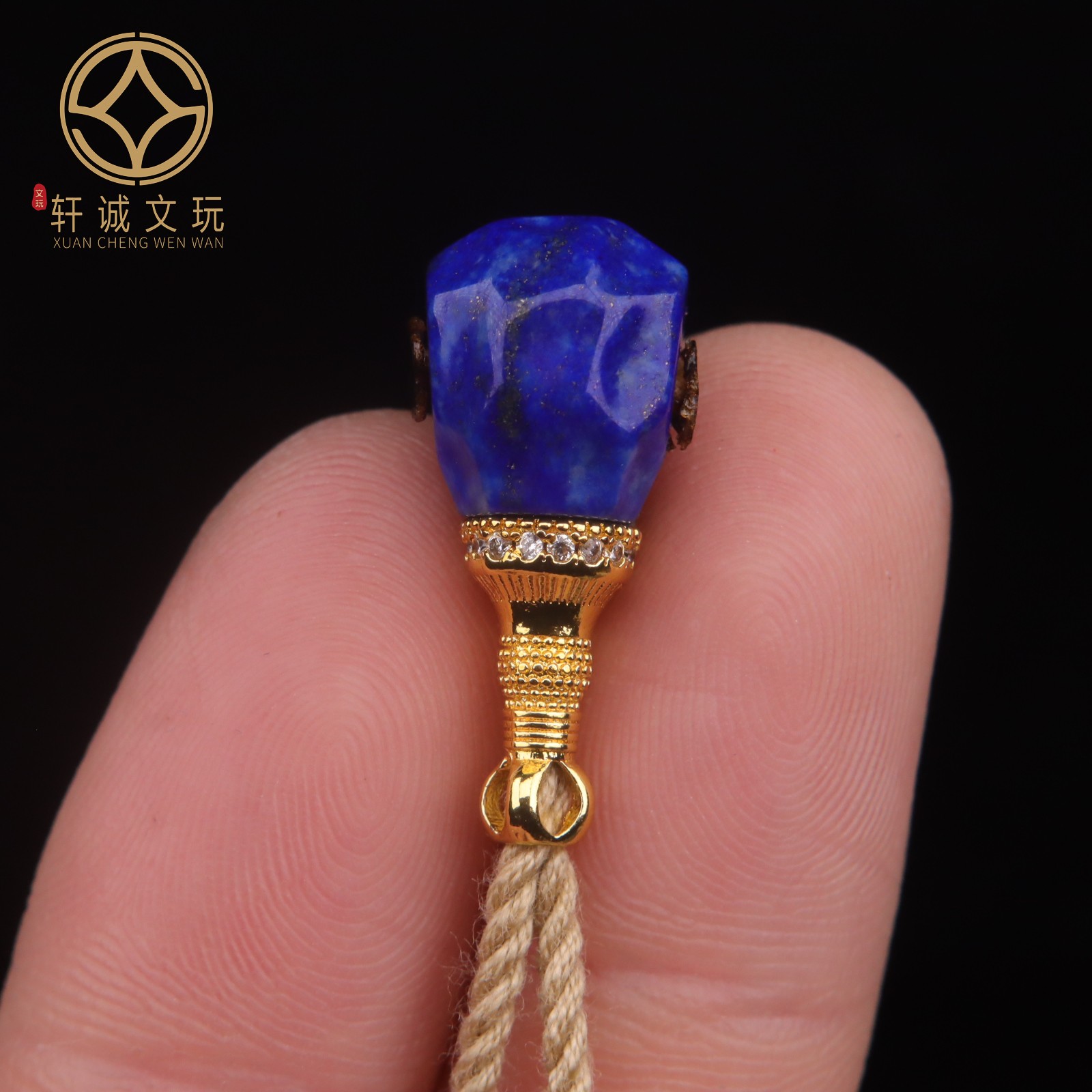10MM青金石三通古法金天然奶嘴光面佛头桶珠隔珠diy配饰文玩配件