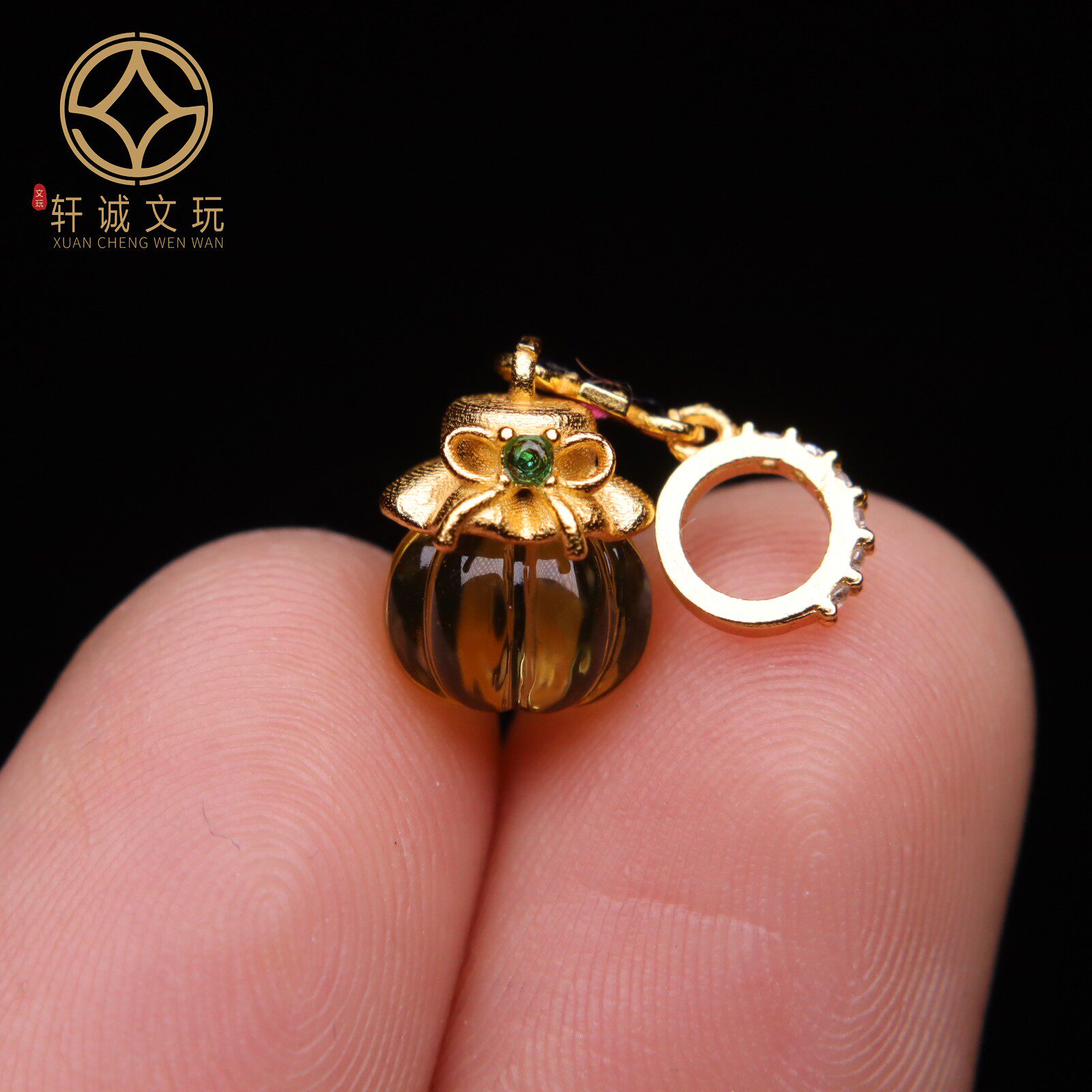 S925纯银镀金镶嵌金珀南瓜珠葫芦桶珠隔珠五路财神配件配珠桶珠