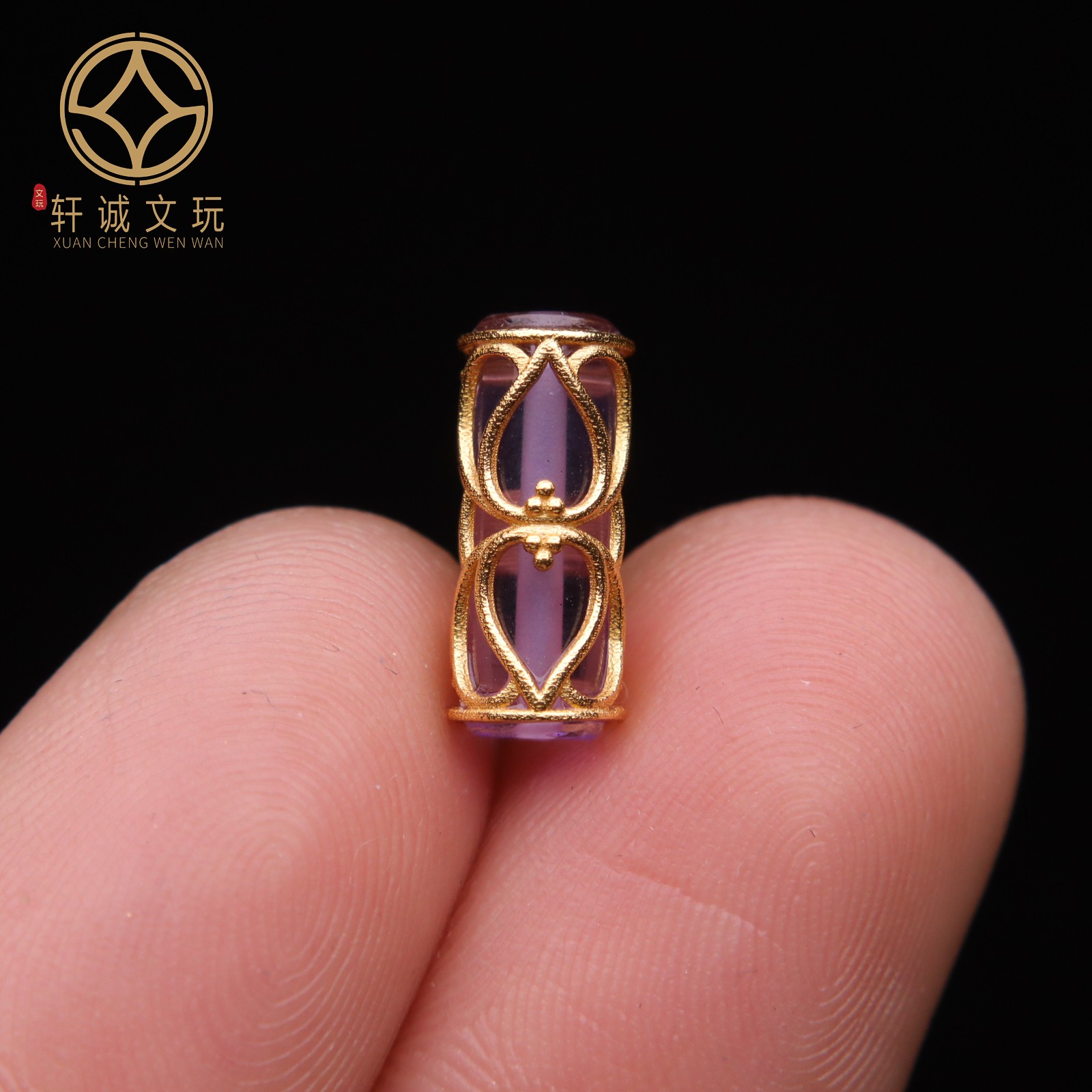 S925纯银镀金镶嵌紫水晶桶珠隔珠配件配珠配饰桶珠文玩吊坠饰品