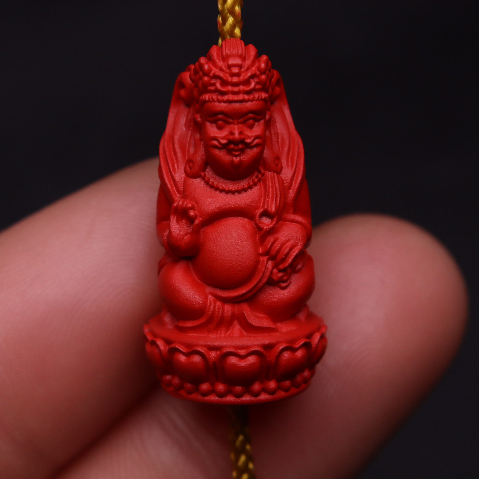 保真朱砂黄财神大黑天全身立体背云雕刻件小配件挂件吊坠饰品配饰