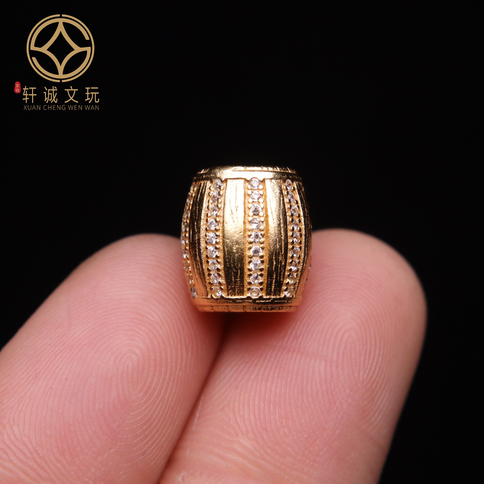 原创足银925银镀金镶钻桶珠顶腰珠隔珠手链串手工串珠diy文玩配珠