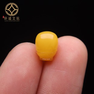 原创天然琥珀蜜蜡原矿光面雕刻三通佛头散珠手串diy文玩手链配饰