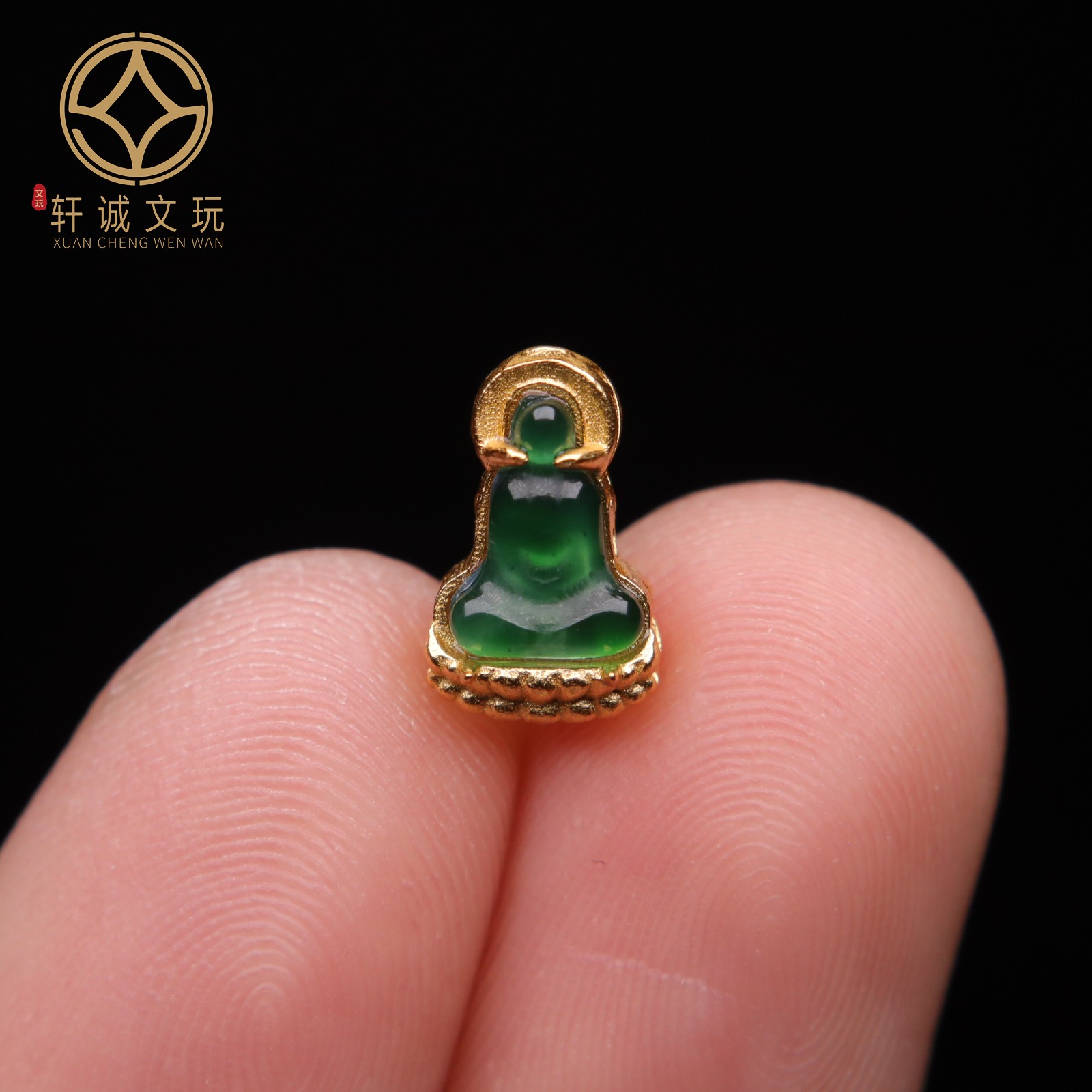 原创银镀金镶嵌天然翡翠无相佛背云桶珠散珠手串diy文玩手链配件