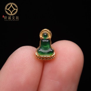 原创银镀金镶嵌天然翡翠无相佛背云桶珠散珠手串diy文玩手链配件