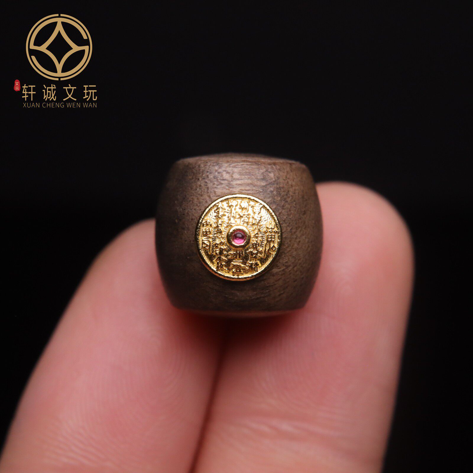 原创S925银镀金天然奇楠沉香镶嵌钻山鬼花钱老型桶珠散珠DIY配珠
