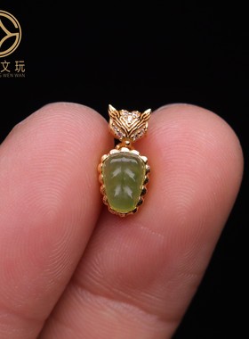 原创足银925碧玉金枝玉叶狐狸桶珠隔珠手串串珠diy文玩配饰配件