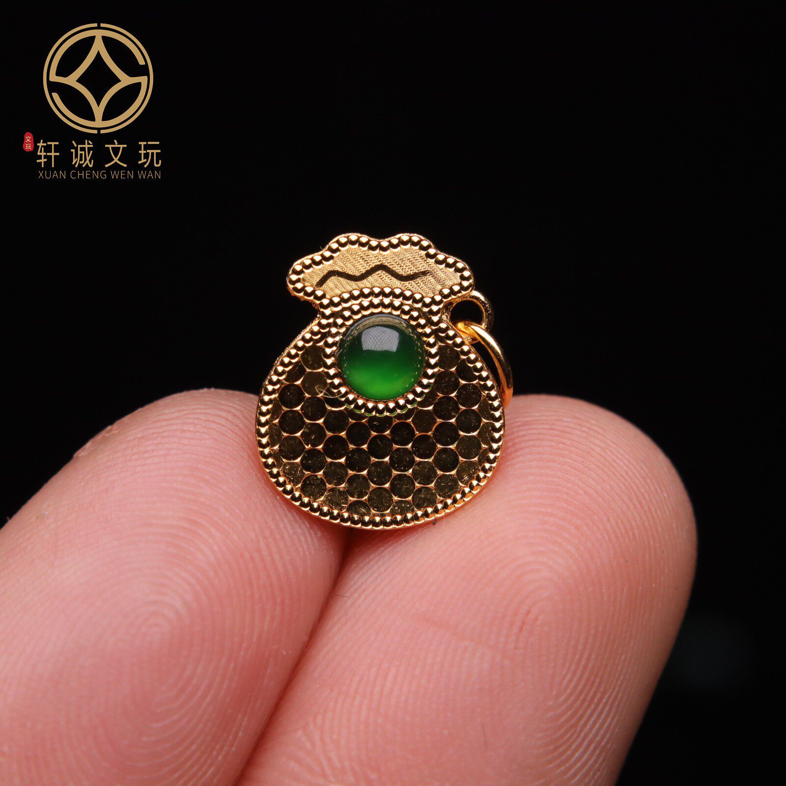 原创足银925镀金翡翠钱袋顶腰珠隔珠手串串珠diy文玩配饰配件吊坠