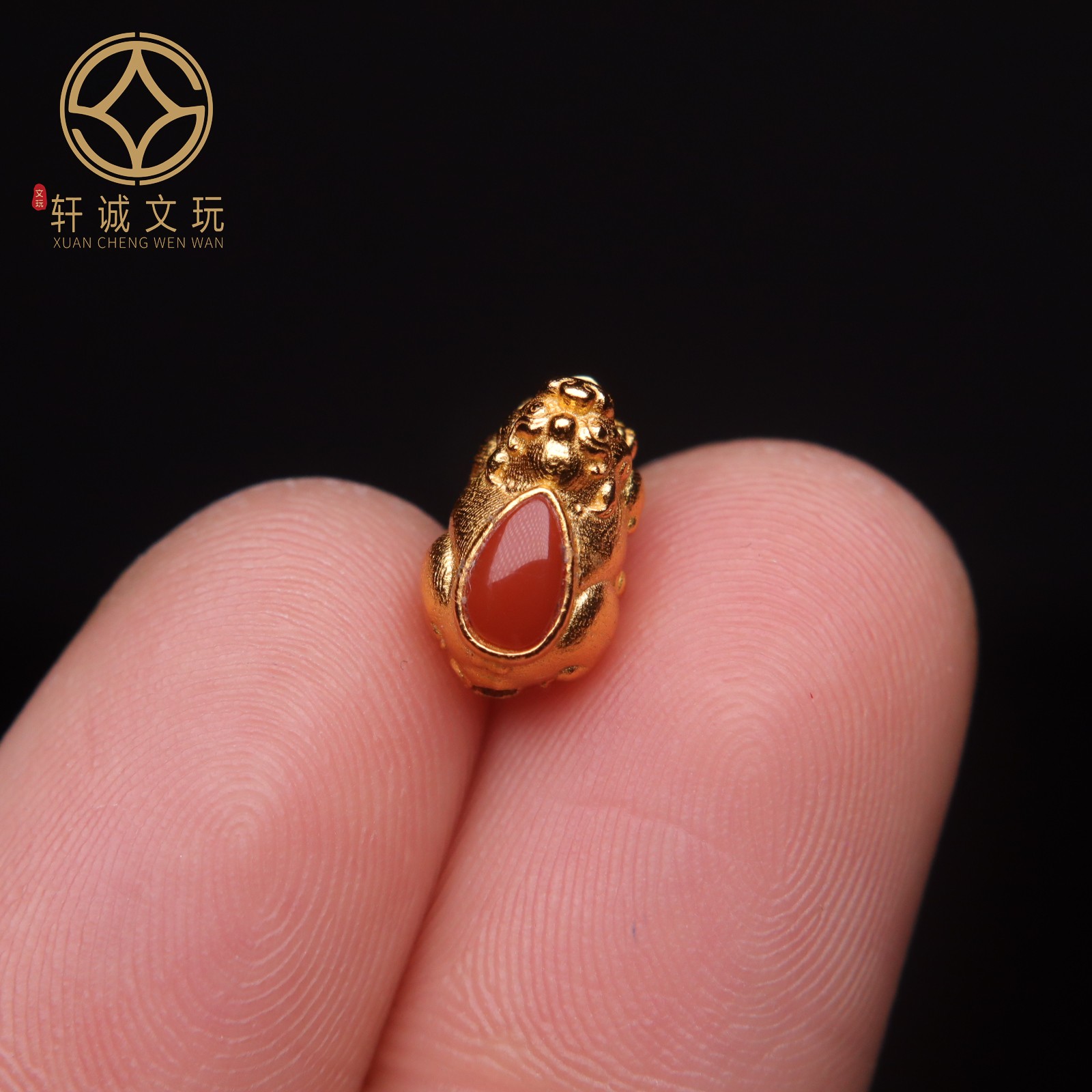 原创S925纯银镀金镶嵌貔貅南红玛瑙桶珠吊坠散珠DIY配件手串配珠