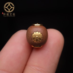 原创S925银镀金六瓣莲花护身桶珠天然沉香木散珠DIY文玩配饰配件