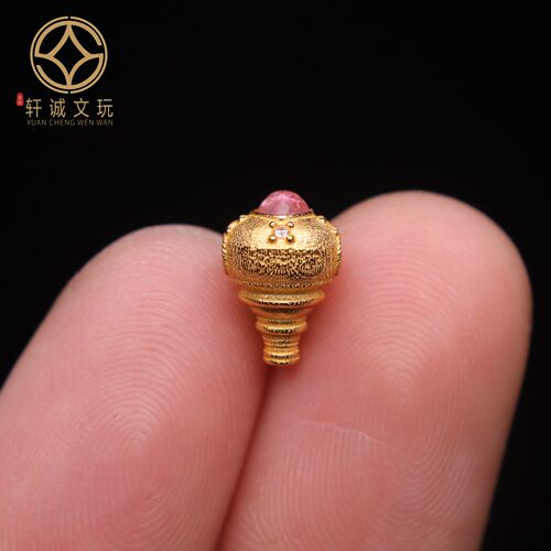 原创S925银镀金天然碧玺桃心镶嵌葫芦三通佛头桶珠DIY配饰配件