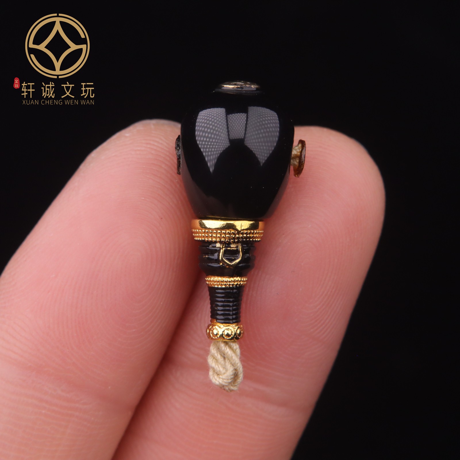 11MM天然黑玛瑙古法金三通佛头星月金刚108长串配饰配件文玩饰品