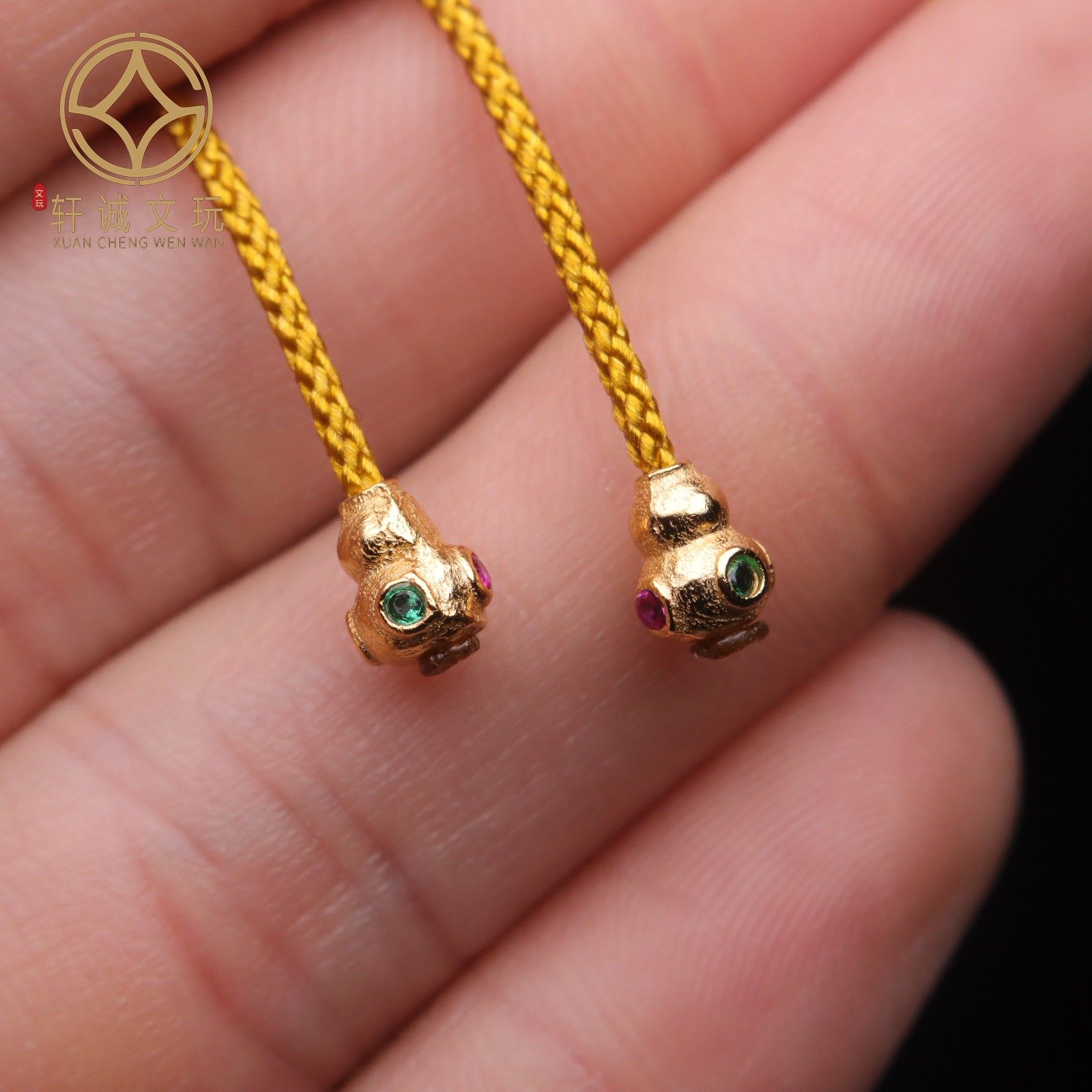 古法金925银镀金配件镶嵌红绿钻散珠弟子珠DIY文玩配饰配珠配件