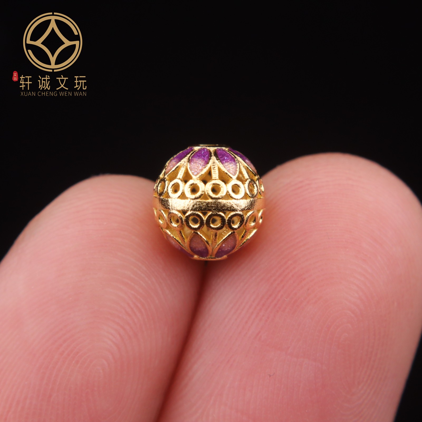 8MM彩绘莲花圆珠925银镀金莲子腰珠隔珠串珠编绳diy文玩配饰配珠