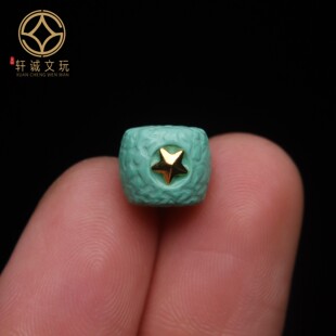 优化高瓷绿松石果绿老型桶珠镶嵌古法金蒙松散珠手串108diy配饰