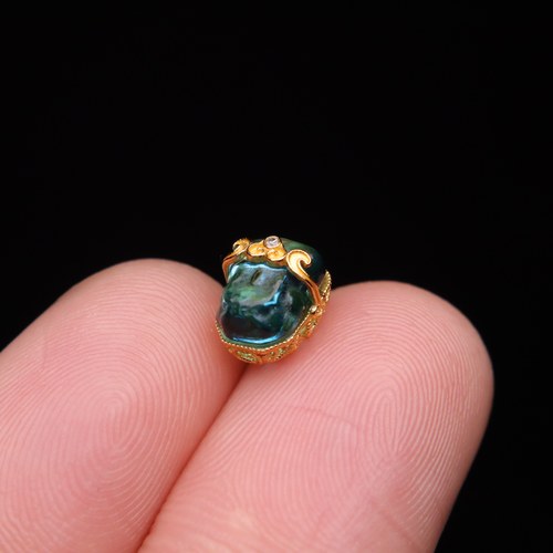 原创925银镀金碧玺貔貅吊坠腰珠隔珠手工串珠编绳diy文玩配饰配珠