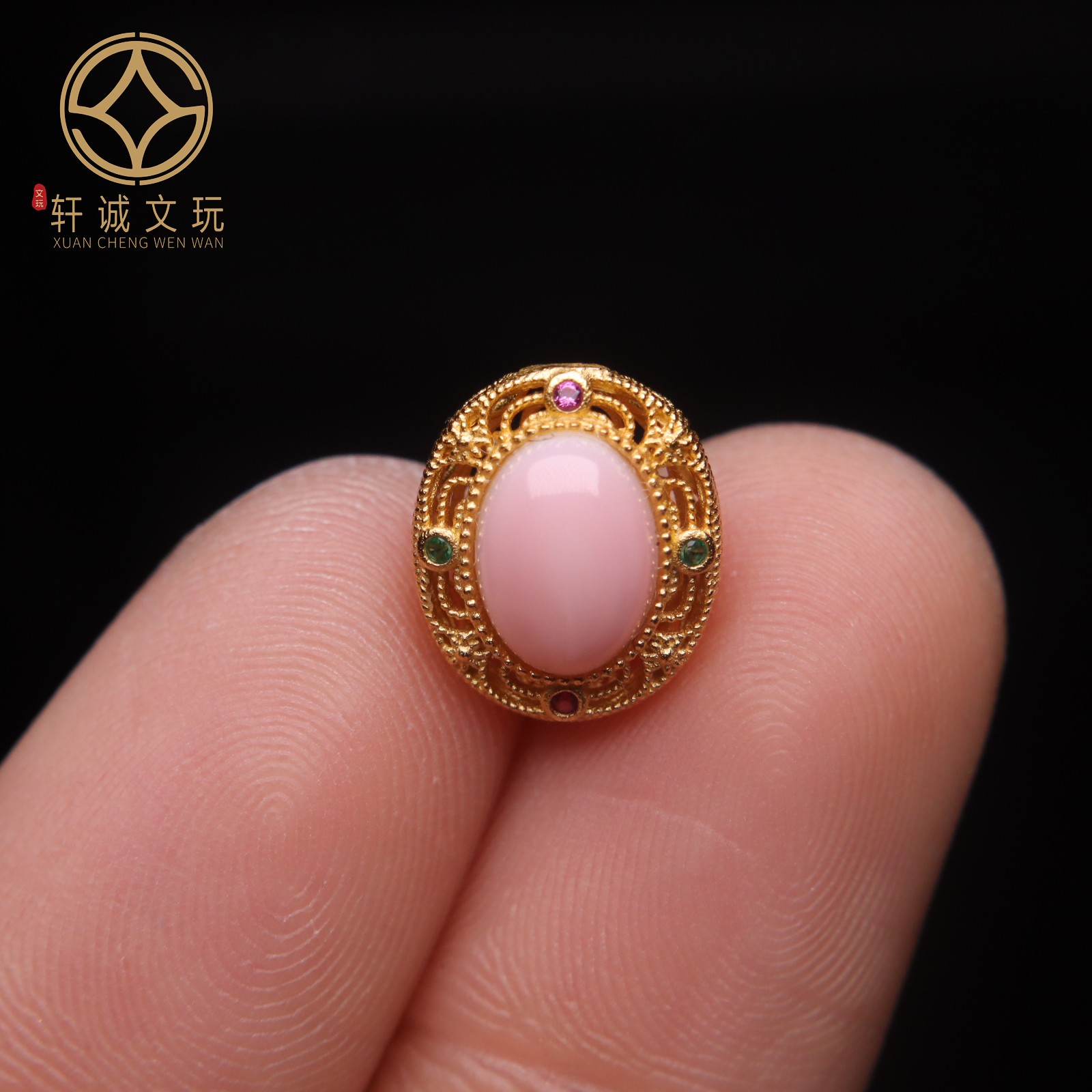 原创S925纯银镀金镶嵌胭脂螺转运女王贝鹅蛋桶珠隔珠配件桶珠配珠