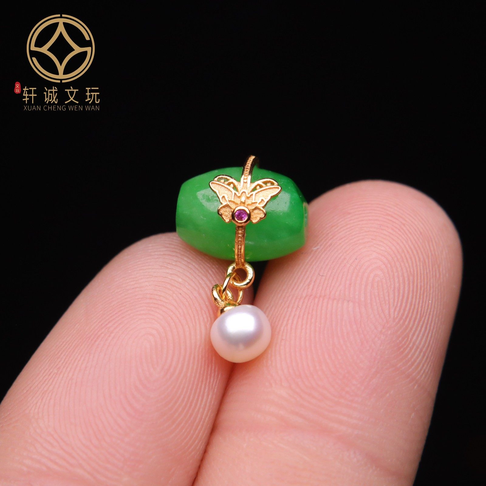 原创925银镀金翡翠珍珠蝴蝶桶珠腰珠隔珠串珠diy文玩配饰手串配珠