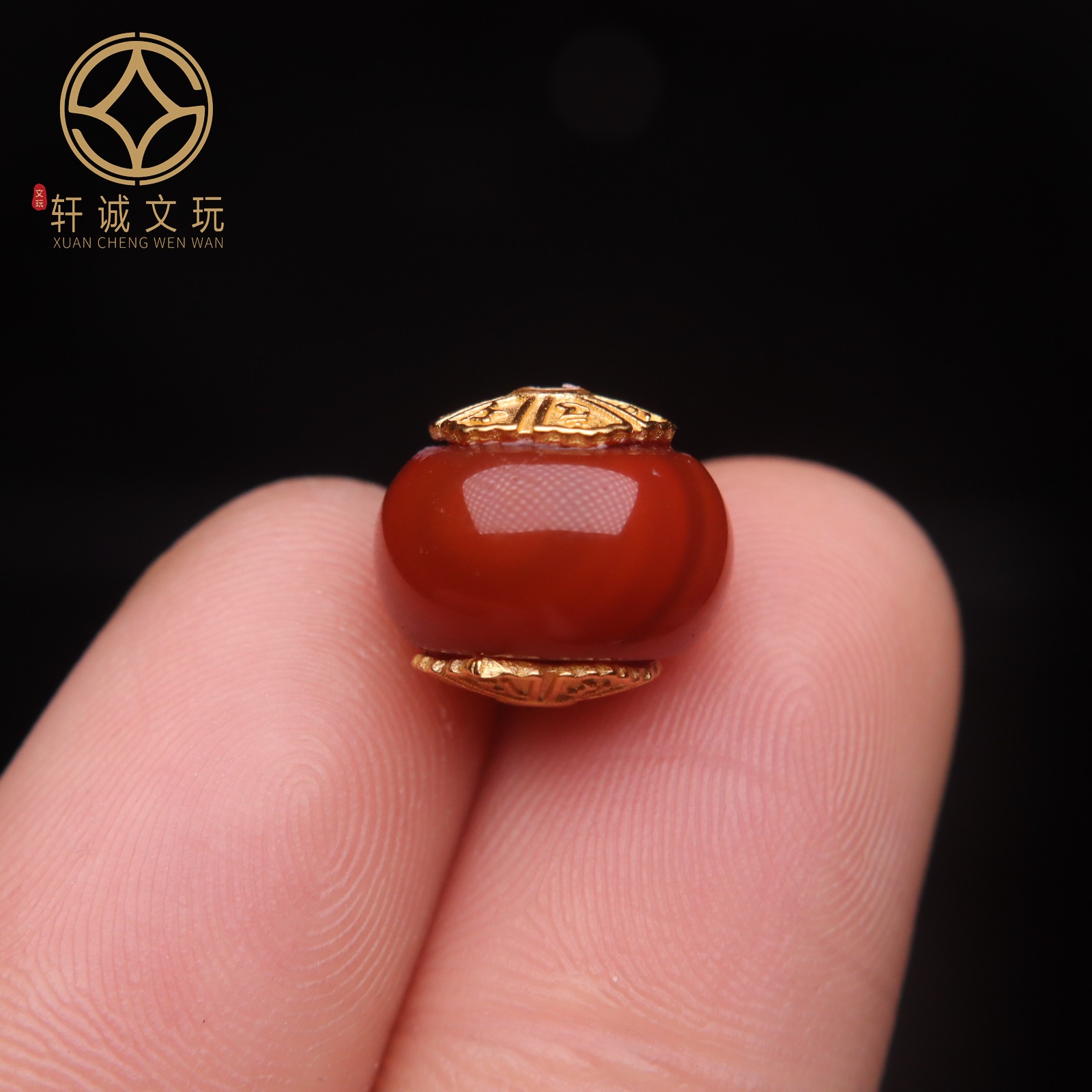 原创S925银镀金镶嵌灯笼珠桶珠南红玛瑙六字真言散珠DIY配饰配珠