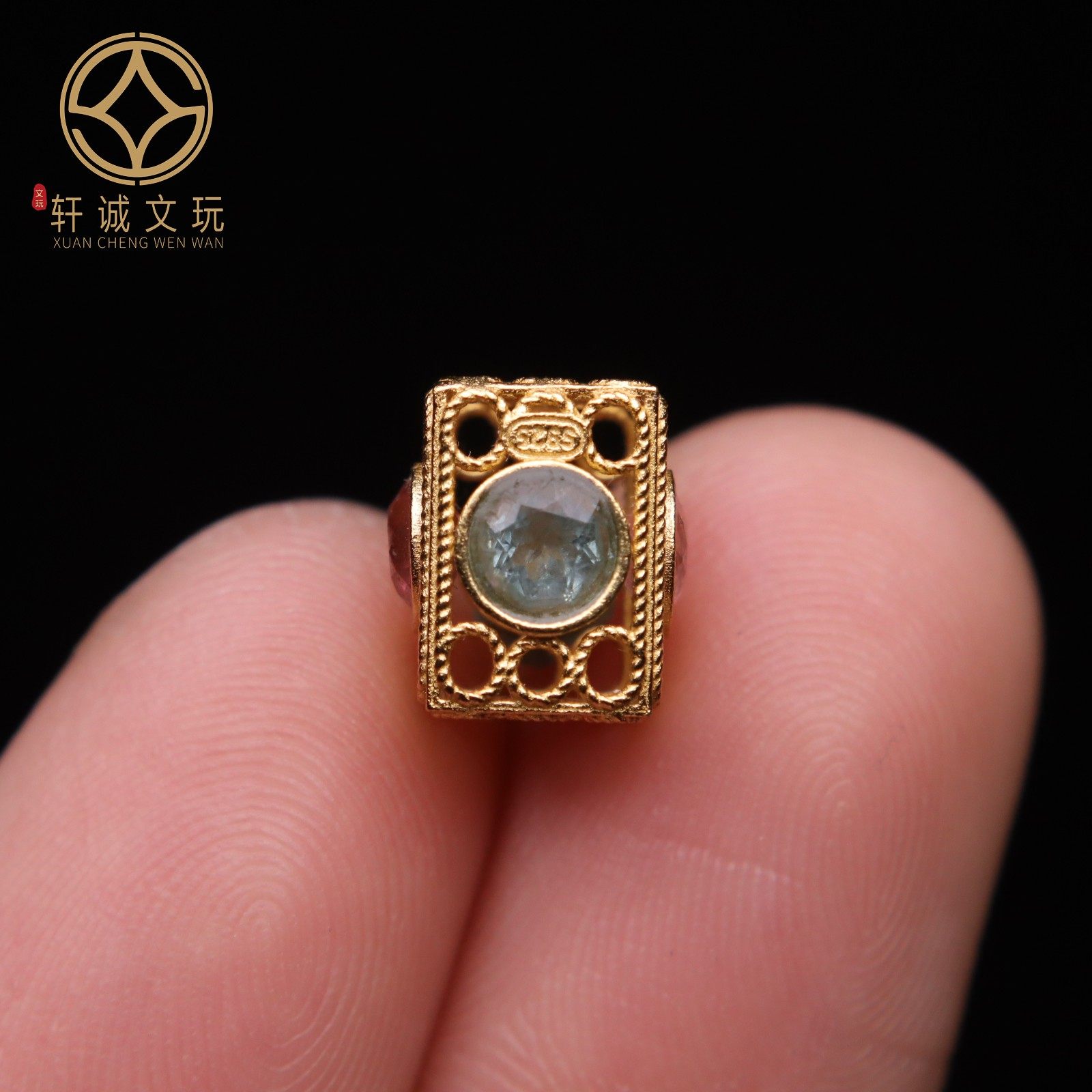 古法金银镀金配件天然碧玺水晶镶嵌桶珠散珠DIY文玩配饰配珠配饰