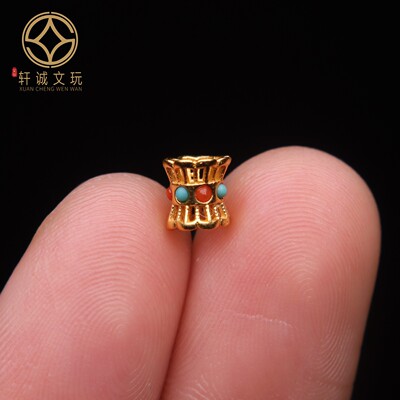 原创足银925银镀金松石南红蜻蜓眼镂空桶珠手串手链diy文玩配珠饰