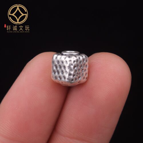 9MM陨石纹方糖方桶珠足银999珠隔珠手串diy文玩配饰散珠配件