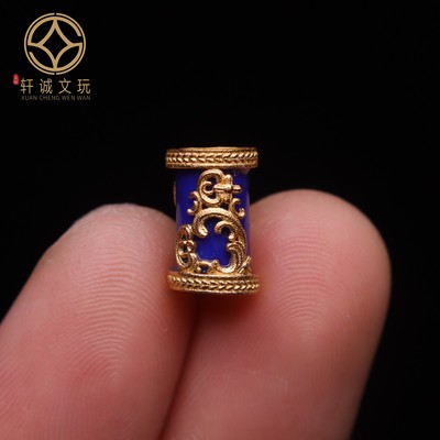 古法金银镀金配件天然青金石镶嵌桶珠隔珠散珠珠子DIY文玩配饰