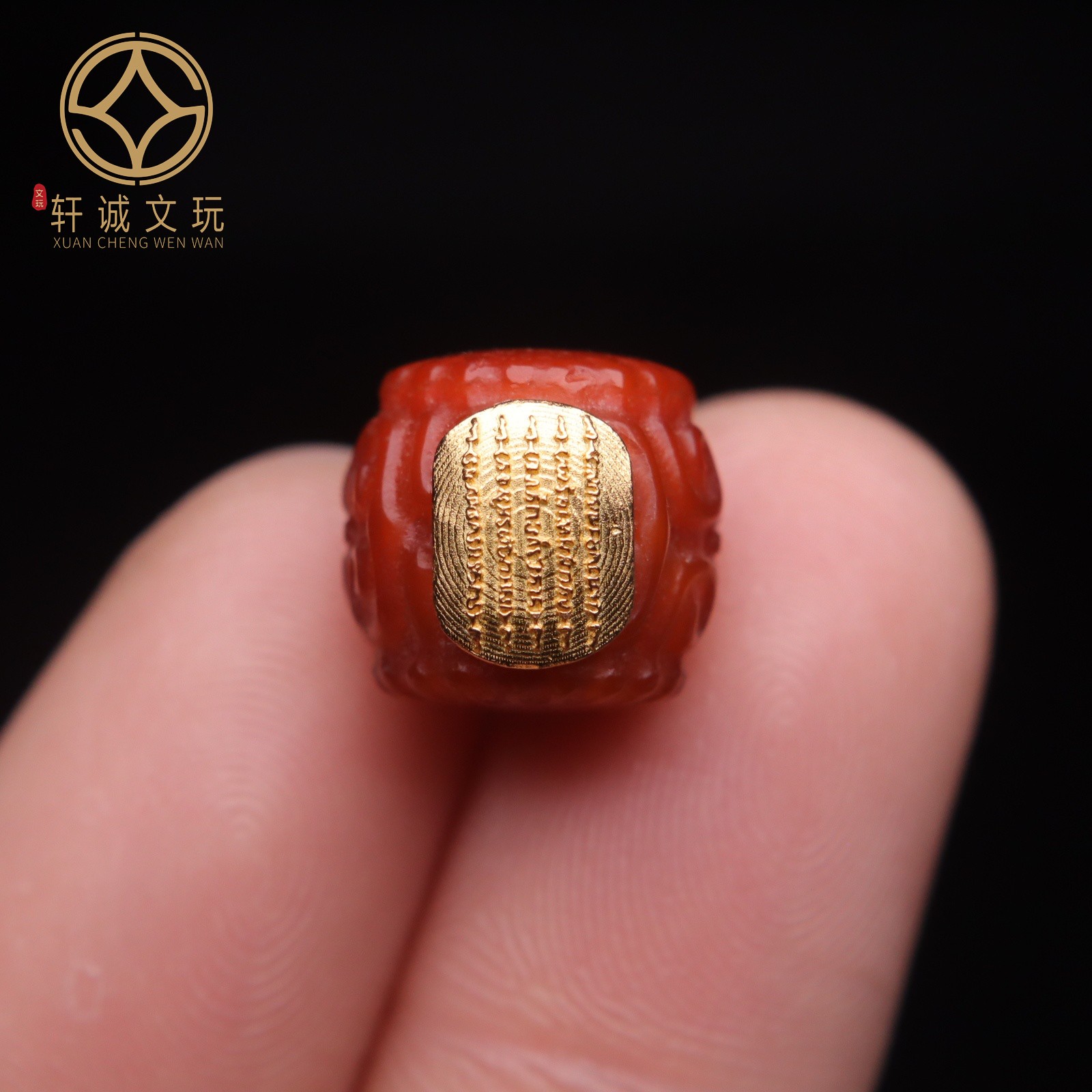 原创纯银镀金镶嵌保真凉山满肉南红玛瑙回纹鼓珠桶珠散珠DIY配饰
