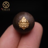 原创古法金S925银镀金大黑天黄财神天然沉香木散珠DIY文玩配饰件
