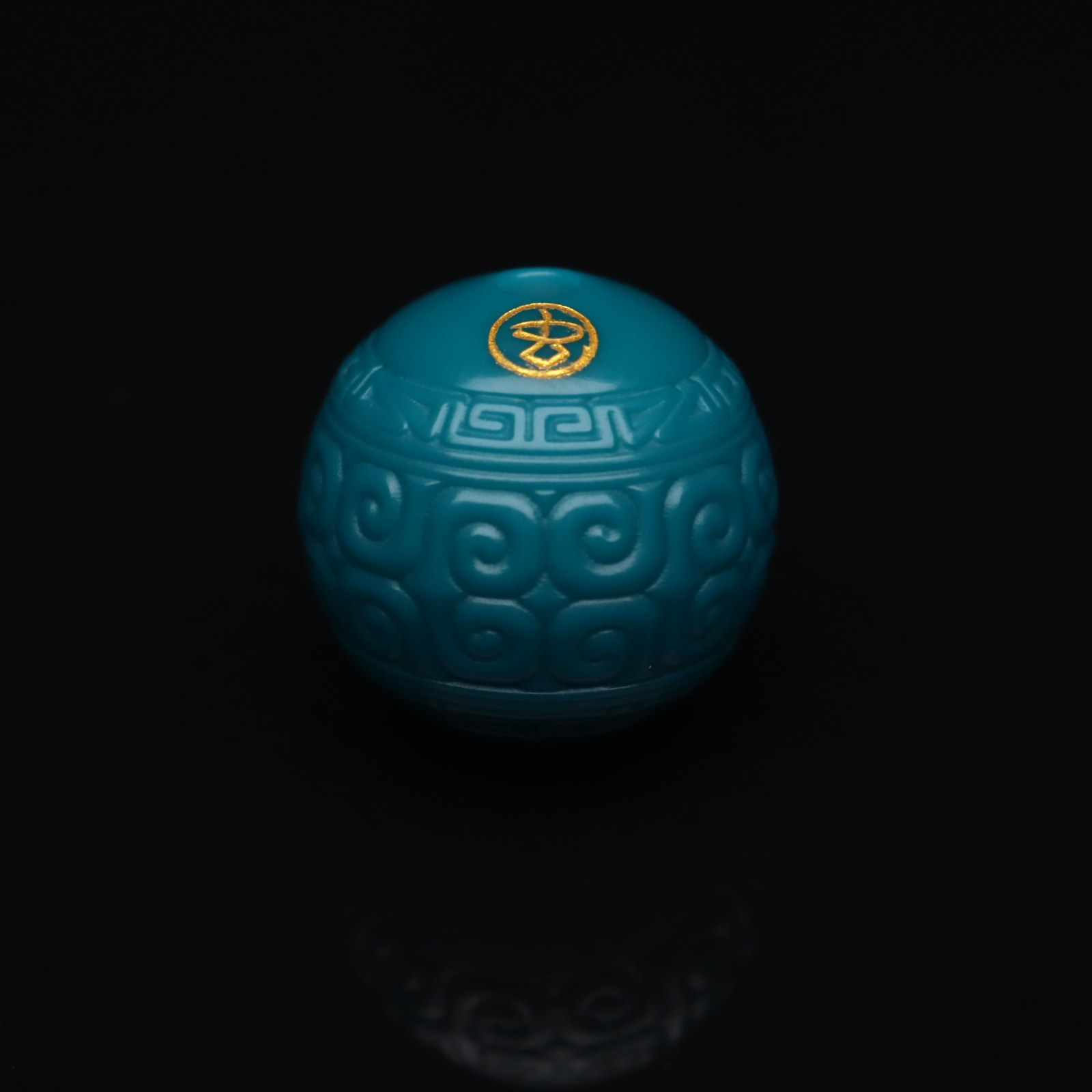 雪巴琉璃玉化果冻料落虫款精雕回纹珠高瓷绿松石金刚菩提手串配饰