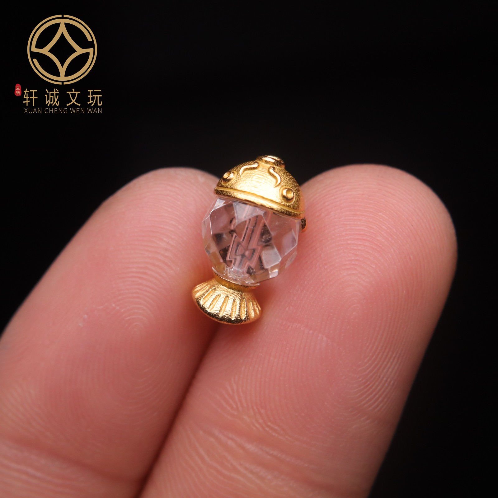 原创S925银镀金配件天然水晶鱼镶嵌隔珠散珠圆珠DIY文玩配饰配件