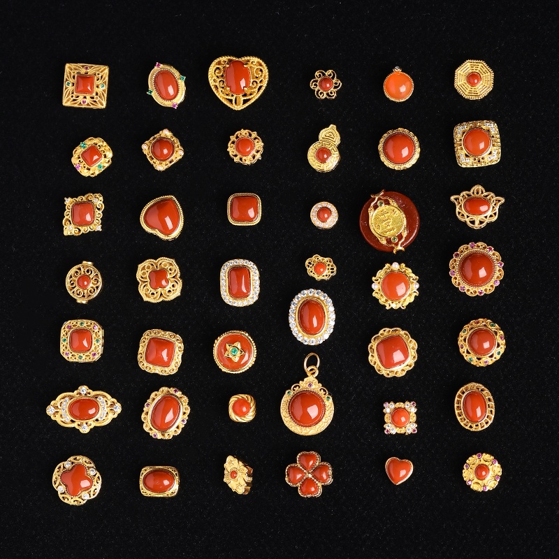 原创S925银镀金镶南红玛瑙配饰diy文玩佛珠手串手链隔珠文玩配件